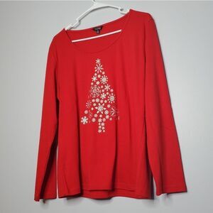 Cate XL Long Sleeve ShirtnRed Silver Christmas Tree Snowflake